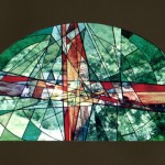 Vetrata artistica in vetro soffiato e colorescente legato in piombo  cm. 265 x 135