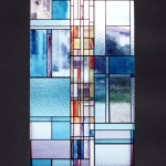 Vetrata artistica in vetro soffiato, cattedrale e colorescente legato in piombo cm. 95 x 192 