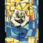  vetrata artistica a collage di vetro soffiato, cm. 70 x 212