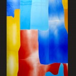 Colata di luce,  vetrata artistica a collage di vetro soffiato decolorato, cm. 80 x 210