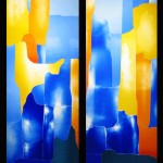 vetrate a collage di vetro soffiato decolorato,  cm. 170 x 215 