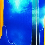 Luoghi simili – il blu,  vetrata artistica a collage di vetro soffiato decolorato, cm. 60 x 125 – 2001